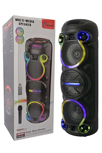 singe مكبر صوت لاسلكي بتقنية البلوتوث مع راديو FM وفتحة ذاكرة TF ومدخل USB ومدخل ميكروفون وشاحن