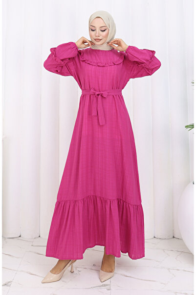 sefamerve Ruffled Belted Dress 2159-05 Fuchsia