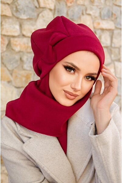 Aişe tesettür Burgundy Bowknot Hijab Beret