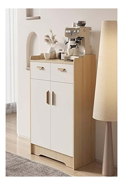 AGD ركن قهوة مع وحدة تخزين، خزانة جانبية حديثة مع درج، أبيض