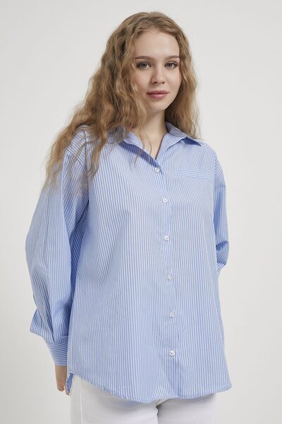 Arma Life Cămașă casual albastră cu mânecă lungă cu dungi pentru femei
