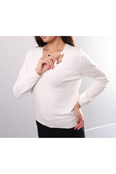 Butik Şans Buckle Detailed V-Neck Knitwear Blouse