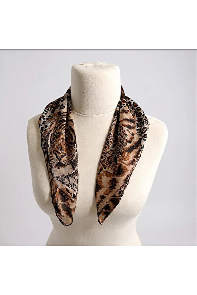 Bohem kutusu وشاح حريري 100% - وشاح نسائي أنيق بنقشة النمر والفهد / إكسسوار فاخر