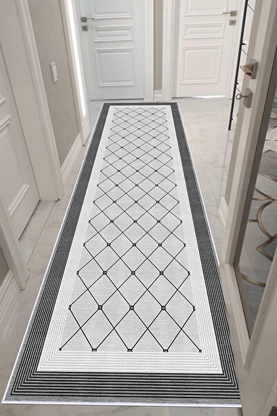 VOPTEKS Gri Halı Yolluk Makinede Yıkanabilir Halı Kaymaz Taban Halı