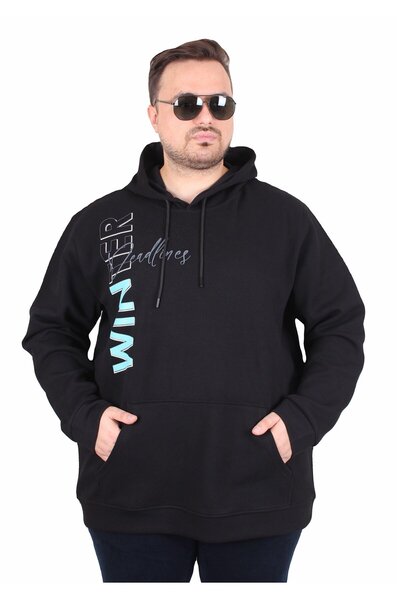 Starbattal Μεγάλο μέγεθος με κουκούλα Sweat Double Face Winter 25700 ΜΑΥΡΟ