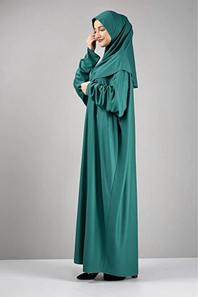Genel Markalar Tek parça başörtülü kadın tesettür namaz elbisesi düz renk