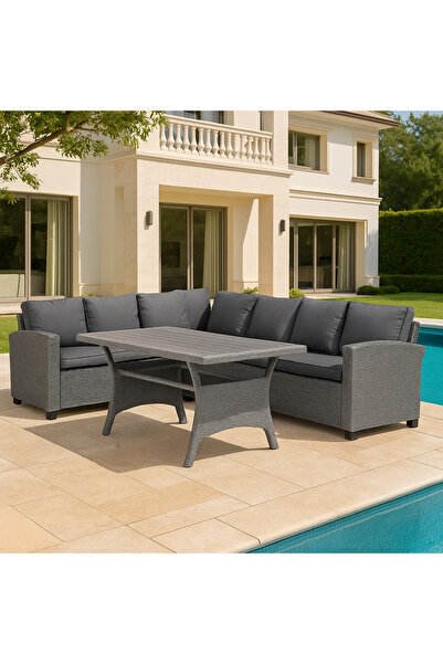 Sunfun Güde Rattan Köşe Bahçe Oturma Grubu – Minderli Şık ve Rahat Balkon, Teras Takımı