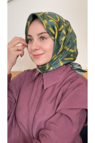 Belli 2025 Yaz Tivil İpek Eşarp IST 4125 - 50 Zümrüt Yeşili Karışık Desen