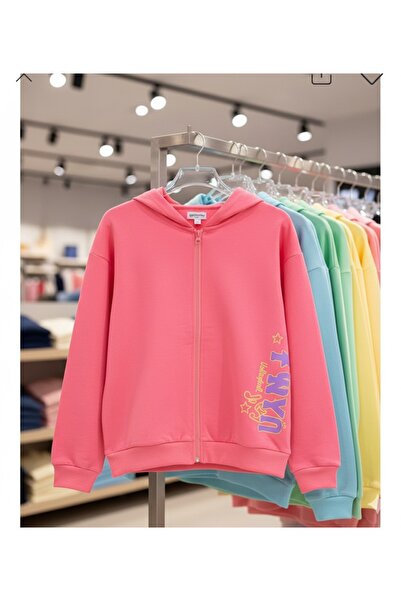 Mışıl Kids Pembe Baskılı Uzun Kollu Kız Çocuk Fermuarlı Sweatshirt