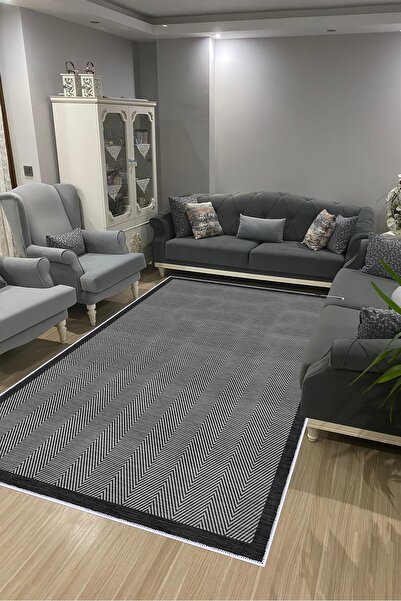 VOPTEKS Siyah Halı Salon Halısı Makinede Yıkanabilir Halı Kaymaz Taban Halı