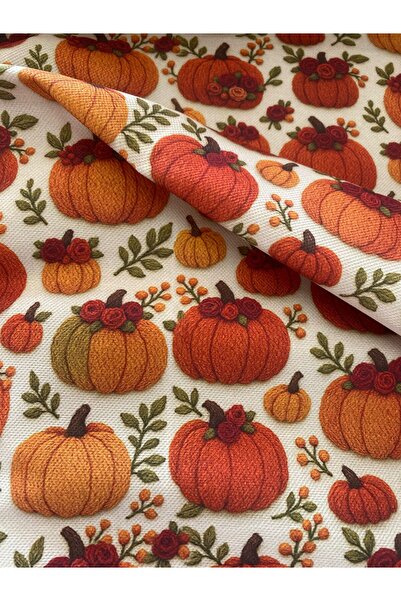 Favor 3D Nakış Balkabakları Desenli Kumaş