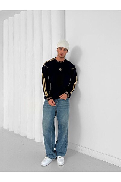 PLÜTON GİYİM Erkek Yaprak Logo Oversize Bisiklet Yaka Sweatshirt