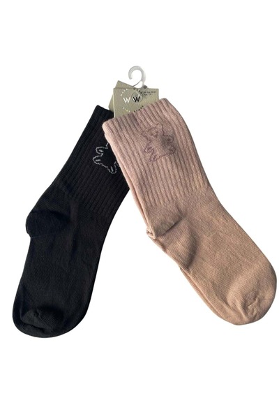 ww waka waka kids store Unisex Children's Colorful Teddy Bear Patterned 2-Piece Socks Set – Comfortable and Stylish for Everyday Use