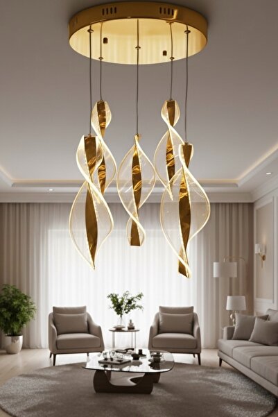 Renkoled Aydınlatma Kumandalı 3 Renk Işıklı Modern Sarkıt Led Avize gold Kasa Salon,oda ,mutfak ,hol avizesi