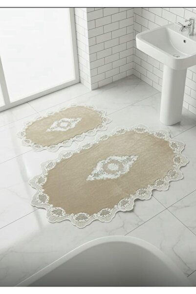 DECORA CASA HOME COLLECTİON مجموعة من 2 مفرش زفاف من الدانتيل الفرنسي مع شرشف حمام ومجموعة سجادة حمام (60x100) و(50x60)