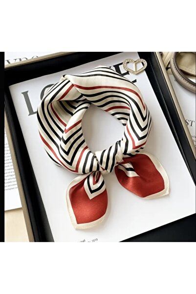 Accessories Hei Tile Stripe Patterned Stylish Silk-Look Square Scarf Foulard Women's Accessory