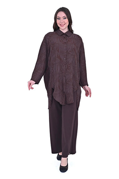 Invee Floral Patterned Modal Shirt 7017 Coffee