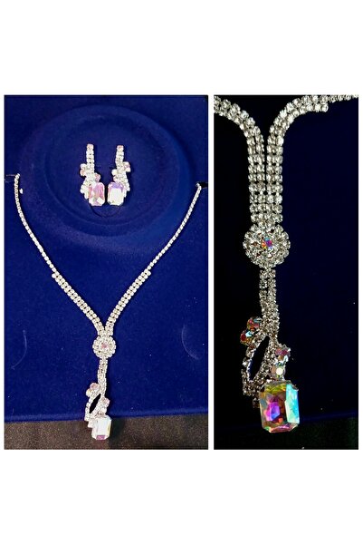 shop طقم قلادة وأقراط على شكل قطرة لامعة