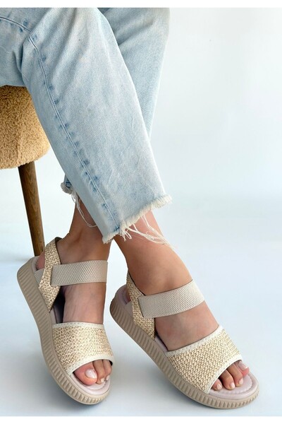 BESKAR Jake bej wicker skin sandals