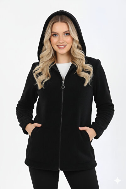 Taşoğlu Collection سترة صوفية سوداء بغطاء للرأس