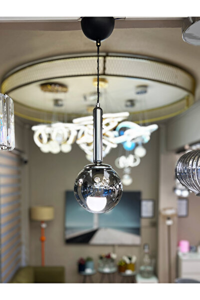 MINIMAL ETICARET VE BILGI TEKNOLOJILERI Globe Black & Silver Slim FÜME Cam Avize