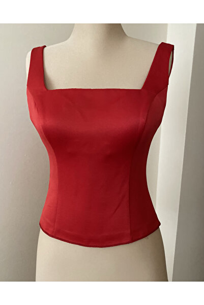 MODA Red Corset Square Neck Strap-Ready Size-Bustier