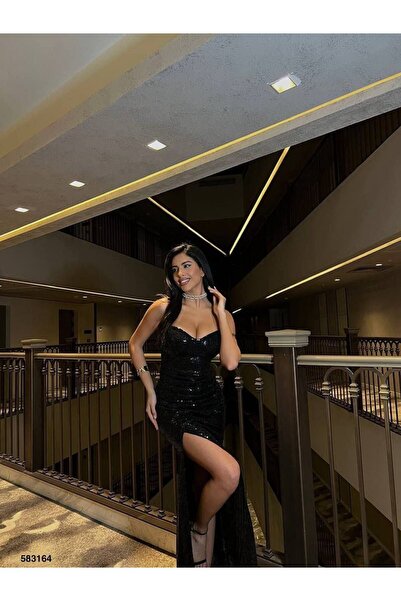 zoezoe STRAPLEZ YAKA YIRTMAÇLI UZUN BOY DÜĞÜN DAVET KINA ELBİSESİ