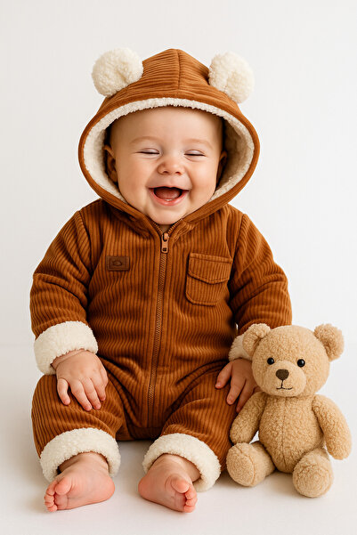 İZYALİF BABY Kız Erkek Bebek Kışlık Astronot Tulum Kapüşonlu Welsoft içi, Kadife dişi 1 Beden Büyük Alınız