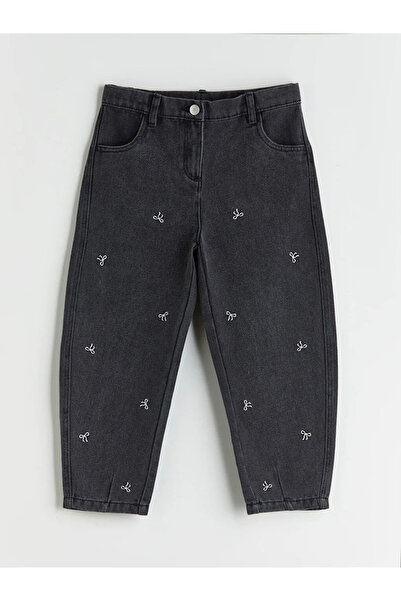 LC Waikiki LCW Kids Siyah Beli Ayarlanabilir Lastikli Kız Çocuk Jean Pantolon