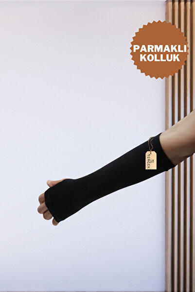 Tergek Fingered Sleeves Black, Right and Left Double Lycra Fingered Sports Hijab Sleeves