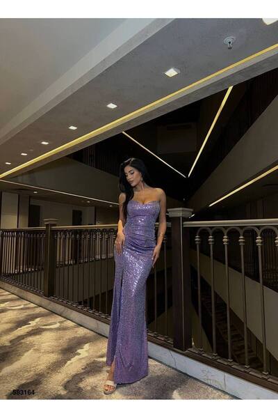 zoezoe STRAPLEZ YAKA YIRTMAÇLI UZUN BOY DÜĞÜN DAVET KINA ELBİSESİ