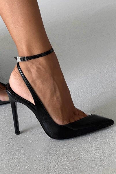 AYAKKABI PRENSİ Prem Transparent Detailed Stone Buckle Black Patent Leather and Transparent