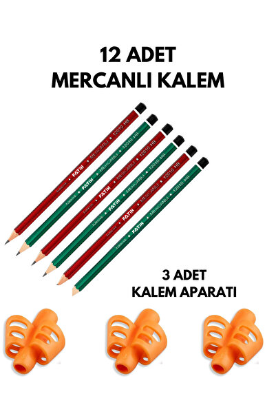 Nuasya 12 قلم رصاص مرجاني HB مع 3 أجهزة تثبيت القلم