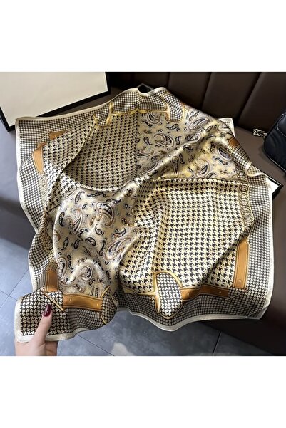 Accessories Hey Mink Color Orange Patterned Stylish Silk Look Square Scarf Foulard Women's Accessory