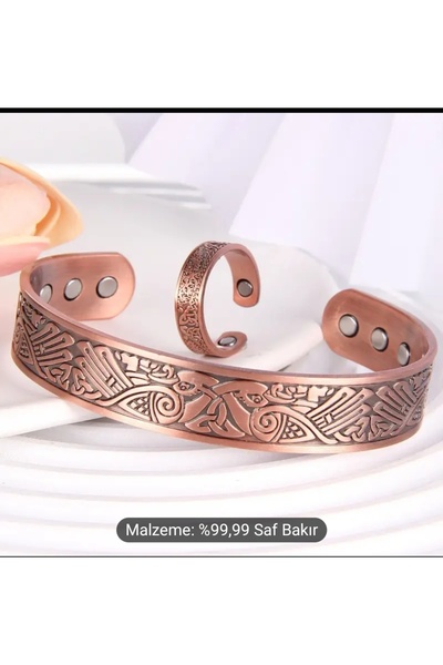 ORGANICYOU Donguan Copper Magnetic Jewelry Set, Hypoallergenic Solid Copper Bracelet and Ring for Men