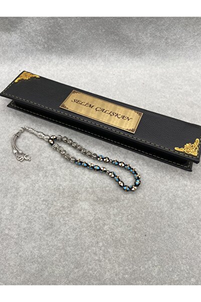 Tespihçe Kişiye Özel Tasarım Metal Aksesuarlı Mine İşlemeli Kuka Tesbih+İsimli Kutu