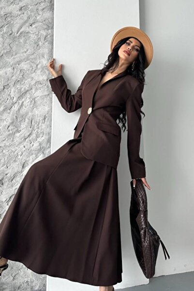 AKD Atelier Set dublu pentru femei, cu detaliu elegant cu nasturi, cu guler r...