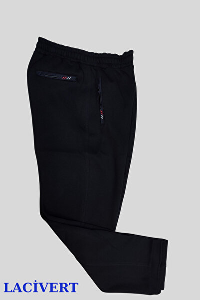 bigiyin Navy Blue Plus Size Men's Sweatpants Bottom Winter Sweatpants Plus Size Pants 3 Pockets Zippered