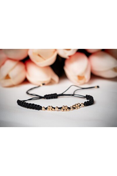 OEM Brațară cu șnur împletit și bile din aur 14k - Reglabila