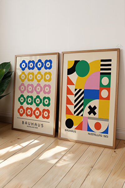 Basquiart Set de 2 postere cu ramă din lemn Bauhaus, Set de picturi nr.:29