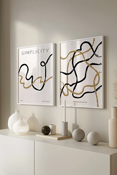 Basquiart Set de 2 postere cu ramă albă, artistic minimalist, set de pictură ...