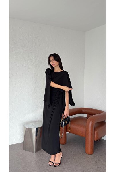 HAZELANNA Yarasa Kol Siyah Elbise