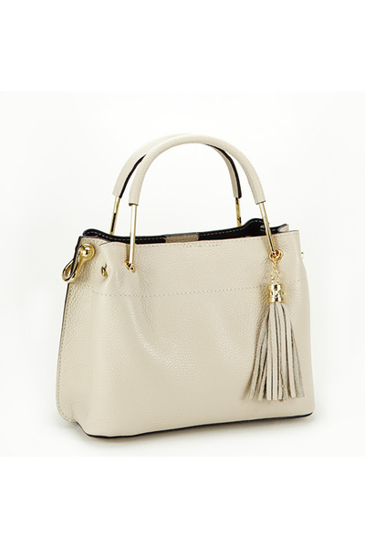 MADE İN ITALY Γυναικεία τσάντα από γνήσιο δέρμα με μενταγιόν B-8939 122, Κρεμ