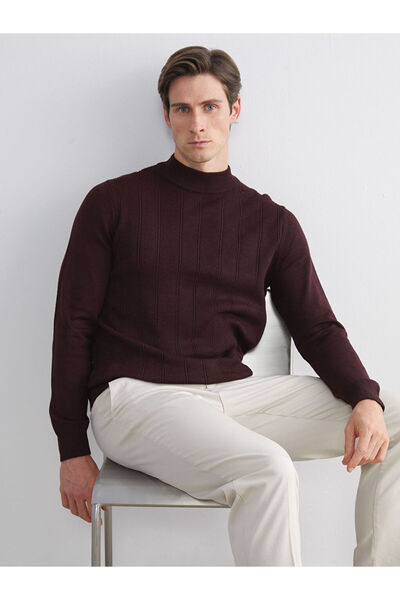 LC Waikiki Southblue Burgundy Half Turtleneck Men's Knitwear Sweater