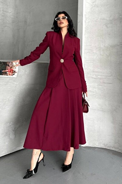 Potenza Women's Two-Piece Suit Stylish Button Detail Stand Collar Blazer Jack...