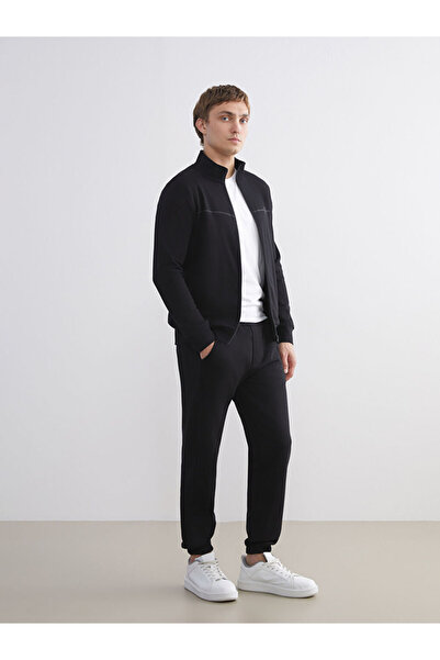 LC Waikiki Black Stand Collar Long Sleeve Men's Zip-Up Sweatshirt