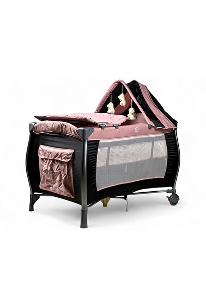 ALBADER Baby Crib and Playpen with Canopy and Mosquito Net, Two-Level Baby Playpen, Foldable Baby Bed