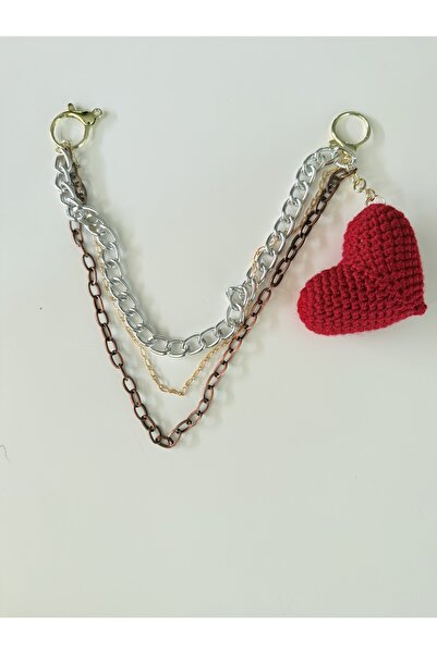 OITA Triple 3-Row Gold Silver Copper Chain Bag Charm Purse Accessory Keychain Weave Heart Figure