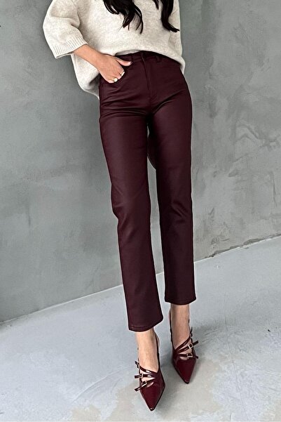 Suziş Mumlu Coated Bordo Lycra Pants Utc005