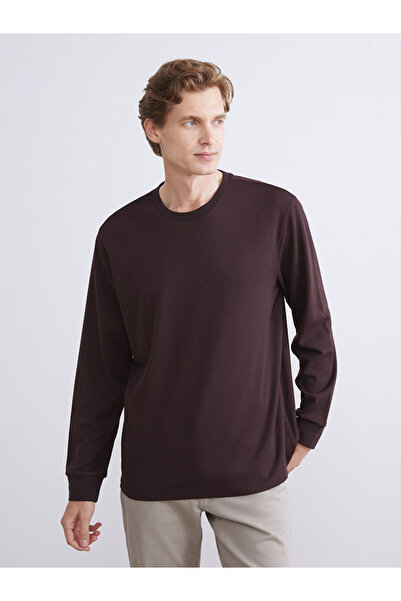 LC Waikiki Mürdüm guler rotund Hanorac cu mânecă lungă pentru bărbați tricou